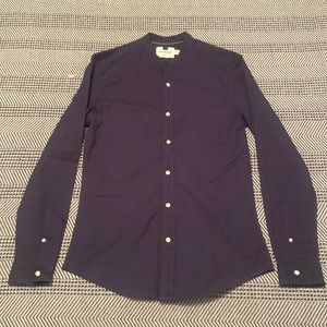 Topman Navy Blue long sleeve collarless Oxford